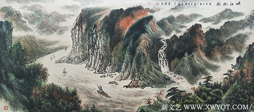 李发林作品 《峡江帆影 》 规格：400cmx130cm